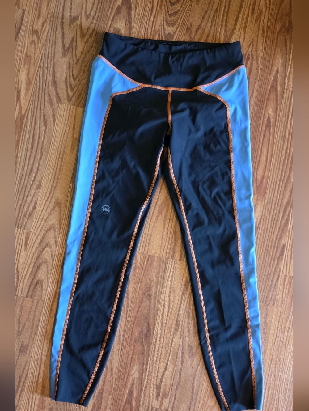 Janji, Black and Blue Athletic Leggings with Orange stitching, Size S